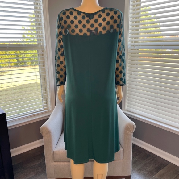Nina Leonard 3/4 Sleeve Trapeze Dress With Dot Illusion Yoke - Picture 6 of 10